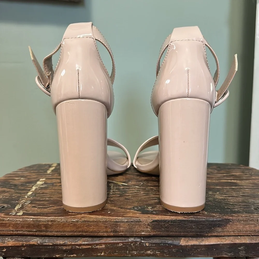 MIX No. 6 Avrey Nude Patent Leather Block Heel Sandals